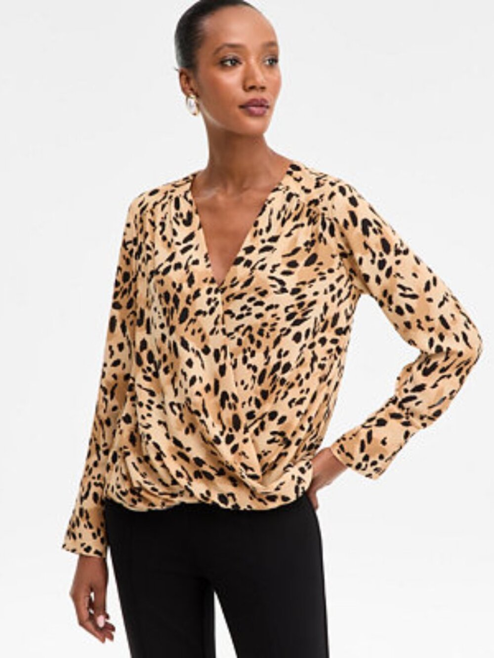 INC ANIMAL PRINT WRAP FRONT BLOUSE